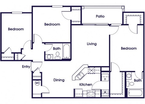 Three bedroom two bathroom floor plan image at Weston Circle